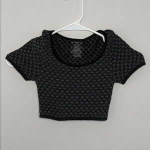 Free People Black Textured Knit Crop Tee